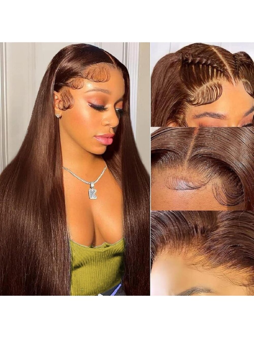 22" Chocolate Brown Lace Front Wig - 200% Density, HD Transparent, Pre-Plucked